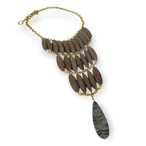 David Aubrey Anthropologie Statement Necklace Brown teardrop chunky fashion boho
